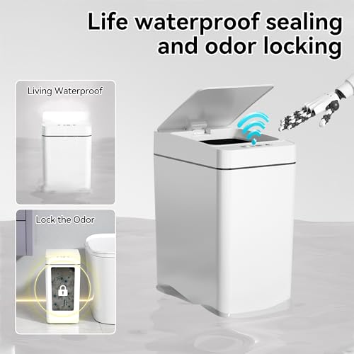 kaylowe Bathroom Automatic Trash Can 2.6 Gallon Touchless Garbage Cans with Lid 2 Pack Small Slim Motion Sensor Smart Trash Bin for Bedroom, Bathroom, Office, Kitchen, Living Room, White