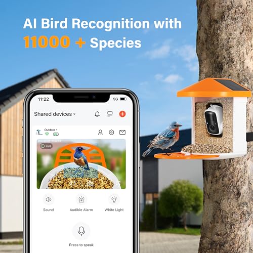 Simple Deluxe Smart Bird Feeder with Camera Solar Powered Hummingbird Feeders for Outdoors with Camera HD 1080P, AI Identify Bird Species 11k, Auto Capture Bird Videos, Ideal Gift for Bird Lover