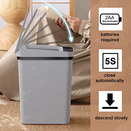 LALASTAR Smart Trash Can, Small Kitchen Trash Can with Lid, Slim Touchless Garbage Can, Narrow Motion Sensor Trashcan, Automatic Plastic Trash Bin for Bathroom, Bedroom, Kitchen, Grey, 2.5 Gallon