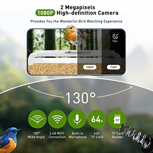 HZG Smart Bird Feeder with Camera, 2.4GHz WiFi &1080P HD Camera Auto Capture Bird Videos & Solar Panel, Free AI Forever, App Notify When Birds Detected, Bird House with Camera Gifts for Bird Lover