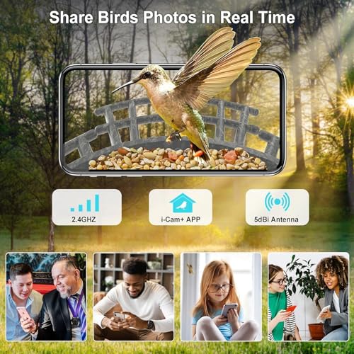 AUQRER Smart Bird Feeder with Camera, 1080P HD Bird Feeder Camera Including 4G SIM Card, AI Identify Bird Species APP Control Solar Powered Smart Bird Feeder (4G Vesion)