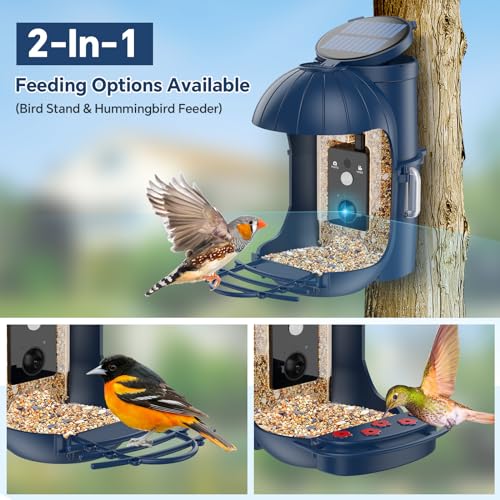Cozion Smart Bird Feeder Camera with Solar Panel, Latest Bird Feeder with Camera, Rainproof Wild Bird Feeders for Outdoors, 1080P HD Hummingbird Feeder, Night Vision Bird Feeder with 32G TF Card