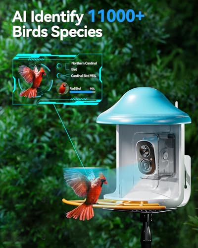 Howiray Smart Bird Feeder with Camera, Wild Bird Watching Camera with AI Identify-Auto Capture Bird Videos & Motion Detection | Bird Feeder Camera with Solar Power-Gift for Bird Lover Watching Birds