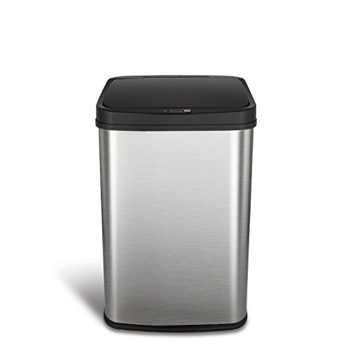 NINESTARS DZT-50-28 Automatic Touchless Motion Sensor Rectangular Trash Can, 13 Gal, Black Trim