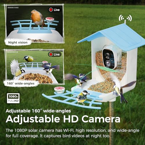 PerchMe Smart Bird Feeder with Camera Solar powered, AI Recognition, 1080P Auto Capture Bird & App Notify, Waterproof Camera Bird Feeder for Outside with Hummingbird Feeder, Ideal Gift for Bird Lover