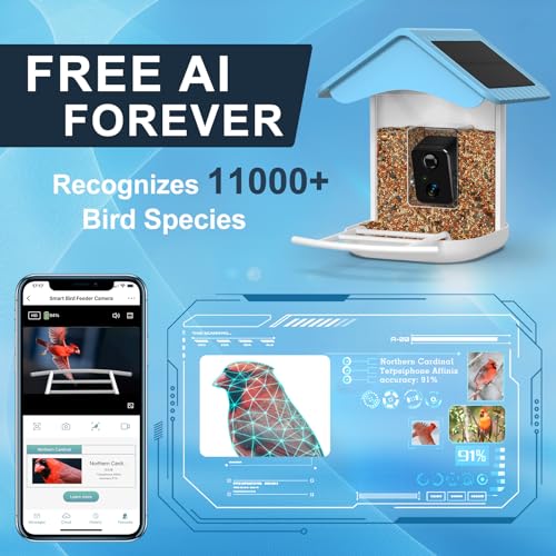 BROAIMX Smart Bird Feeder Camera, Free AI Forever, 1080P HD Camera Auto Capture Bird Videos & 2 Pcs Solar Panel, App Notify When Birds Detected, 32G High-Speed TF Card