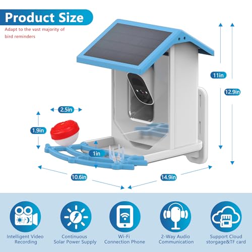Holldoor Smart Bird Feeder with Camera Wireless Outdoor, Solar Powered Bird Watching Camera Feeder Motion Activated HD Video Live, AI Recognition Bird House with Camera (Blue)