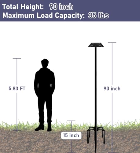 Ansionsol 90 Inch Smart Bird Feeder Pole with 5-Prong Base, Adjustable Bird House Pole Mount Kit for Outdoors, Heavy Duty Bird Feeder Stand for Wild Birds Watching, Black