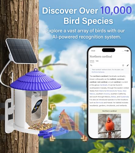 HIXX Smart Bird Feeder with Camera, Auto Capture Bird Videos & Bird Arrival Alerts, Bird Feeder Camera for Outside with AI Identify 10000+ Bird Species, with 32GB TF Card, Ideal for Family&Bird Lovers