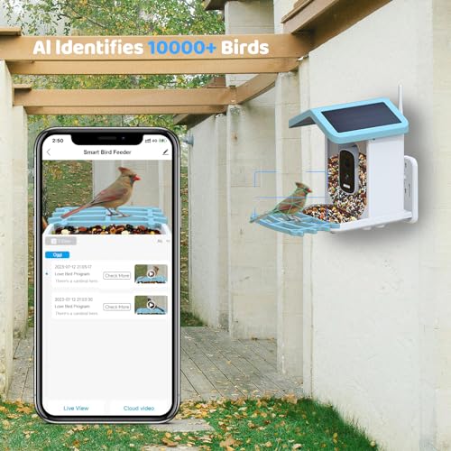 Smart Bird Feeder with Camera,𝗖𝗶𝗞𝗶𝗞𝗪𝗫𝗢 Solar Bird Feeder Outdoor Wireless,AI Identify Bird Breed,Solar Powered WiFi 2.5K Live Camera,Remote Monitoring,Motion Detection,SD Card & Cloud Storage