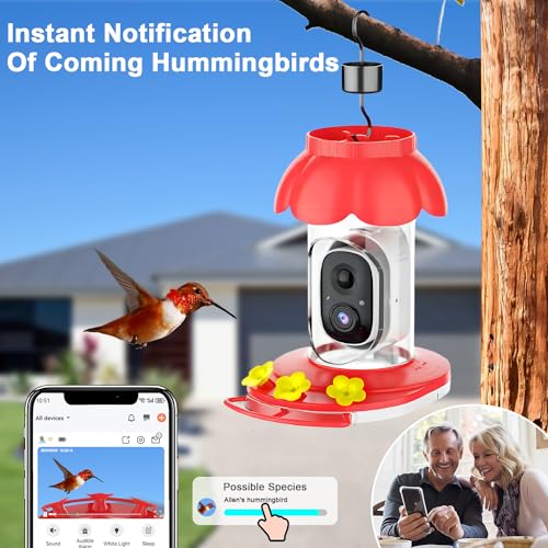 Smart Hummingbird Feeder with Camera,Wireless Bird Feeders for Outdoors Video Watching AI Camera with Auto Capture Videos & Motion Detection Ideal Gift for Bird Lovers