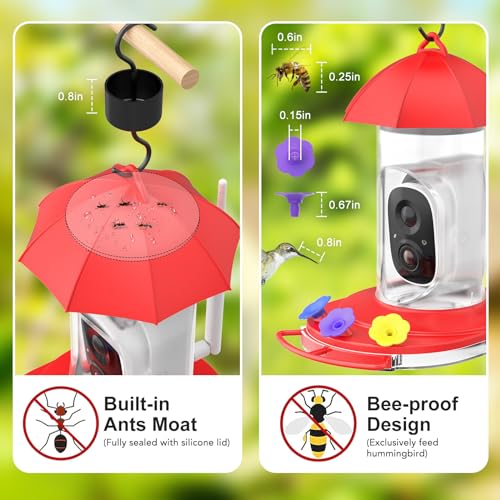 birdsnap® HUM - Hummingbird Feeder with Camera + SD Card, 1080P Bird Watching Camera Motion Detection & Auto Notify, AI Identify 10000+ Species Wireless Smart Bird Feeder Camera for Outdoors Hanging