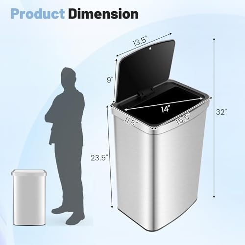 Goplus 13 Gallon/ 50 Liter Automatic Trash Can, Rectangular Motion Sensor Waste Trash Bin w/Soft Close Lid & Deodorizer Compartment, Smart Touchless Stainless Steel Garbage Can for Kitchen Office