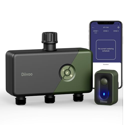 Diivoo WiFi Sprinkler Timer 3 Zone, Smart Water Hose Timer Compatible with Alexa and Google, Remote Control Irrigation Timer, Automatic Manual Watering, Rain Delay, for Garden, Yards and Lawns