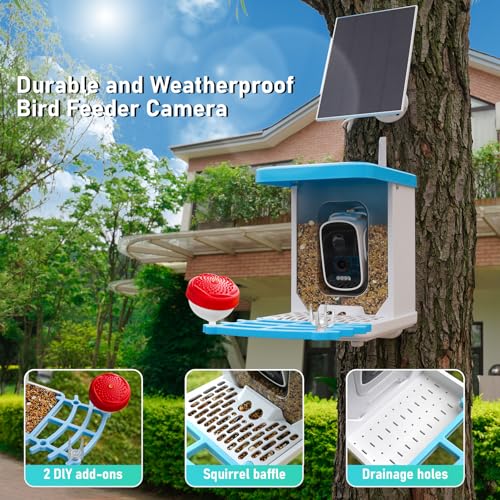 DEHVIHS Smart Bird Feeder with Camera, 2.5K HD AI Identify Bird Watching Camera with Solar Panel, Live View, Auto Capture Bird Videos & App Notify When Birds Detected, Ideal Gift for Bird Lover