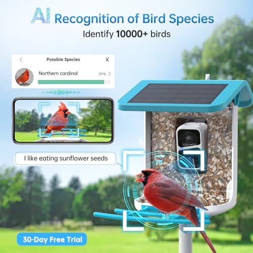 SMONET Bird Feeder with Camera B300: Smart Birdhouse Camera AI Recognition Solar Powered,Outdoor Wireless Wifi Birdfeeder Watching Live Video,Funny Birthday Gifts for Mom Mother Grandma Daughter