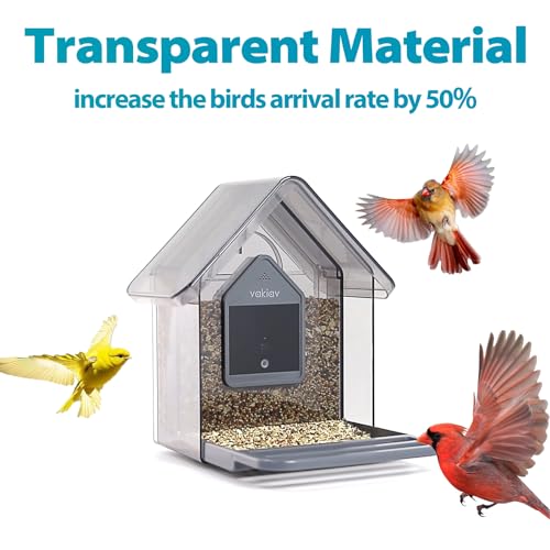 Vakiav Smart Bird Feeder with Camera,100M Cloud Storage AI Forever,App Notify When Birds Detected,1080P HD Capture Bird,Stylish Appearance Bird House, (Only Support2.4G wifi)
