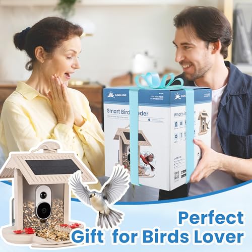 GIGALUMI Smart Bird Feeder with Camera, AI Bird Feeder Camera with Solar Powered, Auto Video Capture & Instant Notifications, Ideal Gift for Bird Lovers