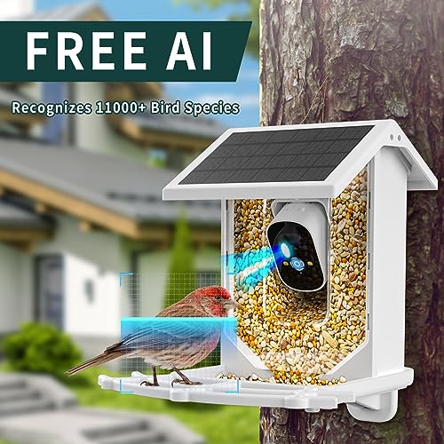 Smart Bird Feeder with Camera, HD Optical Len, 1080P Free AI Identify, Auto Capture Instant Notifications, Built-in Two-Way Audio, Solar Panel, Ideal Gift for Family