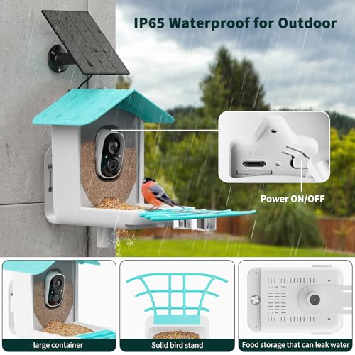 HARYMOR Smart Bird Feeder with Camera, Bird House with Camera for Outside, Solar Powered, AI Identif, Auto Capture Bird Videos, Real Time Views, Bird Watching Camera, Gift for Bird Love