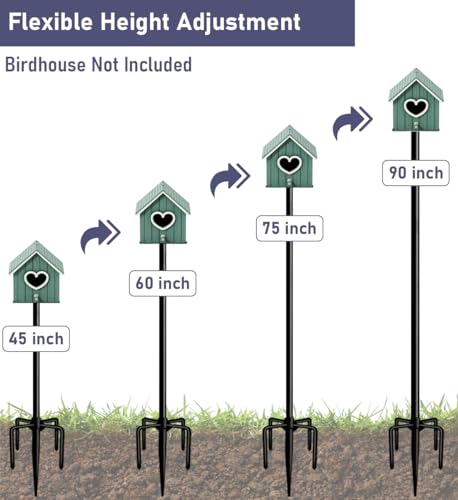 Ansionsol 90 Inch Smart Bird Feeder Pole with 5-Prong Base, Adjustable Bird House Pole Mount Kit for Outdoors, Heavy Duty Bird Feeder Stand for Wild Birds Watching, Black