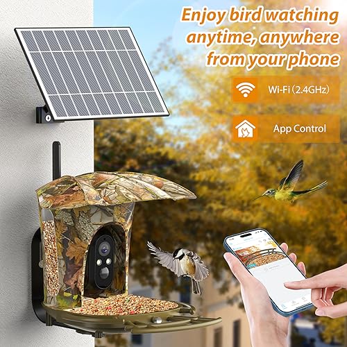 Lollyes Smart Bird Feeder with Camera Outdoor,1080P HD AI Identify Wild Bird Watching Camera with Solar Panel, Bird Feeder with Camera for Outdoor, Ideal Gift for Bird Lovers