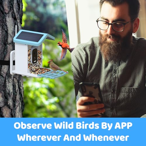 Smart Bird Feeder with Camera,𝗖𝗶𝗞𝗶𝗞𝗪𝗫𝗢 Solar Bird Feeder Outdoor Wireless,AI Identify Bird Breed,Solar Powered WiFi 2.5K Live Camera,Remote Monitoring,Motion Detection,SD Card & Cloud Storage