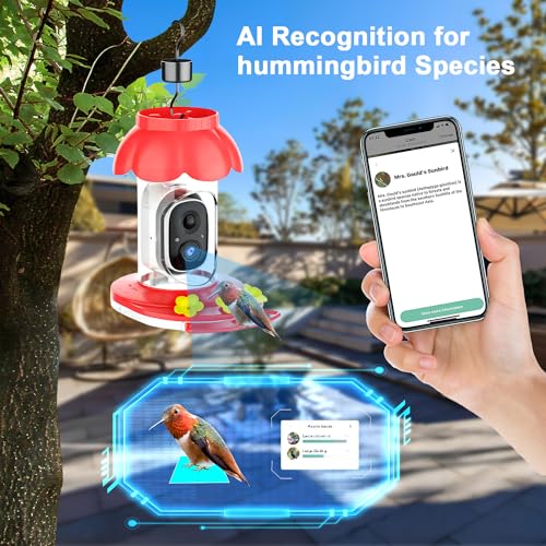 Smart Hummingbird Feeder with Camera,Wireless Bird Feeders for Outdoors Video Watching AI Camera with Auto Capture Videos & Motion Detection Ideal Gift for Bird Lovers