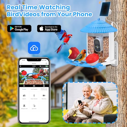 WISHBETY Smart Bird Feeder with Camera Solar Powered,AI Recognition Bird Feeder 1080P HD Real-Time,Auto Capture Bird Videos & Instant Notifications,Real Ideal Gift for Bird Lover
