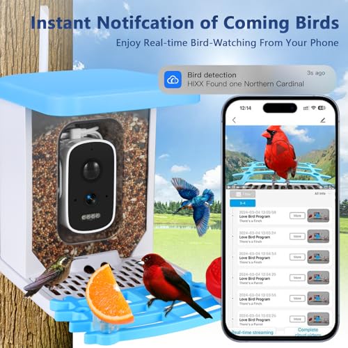 Smart Bird Feeder with Camera, Bird Feeders for Outdoors Bird Watching Camera 2.5K 4MP, AI Identify Auto Capture Bird Videos,Detection & Notify, Wireless Solar Powered Bird Camera Ideal for Bird Lover