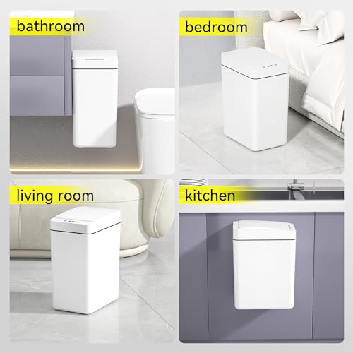kaylowe Bathroom Automatic Trash Can 2.6 Gallon Touchless Garbage Cans with Lid 2 Pack Small Slim Motion Sensor Smart Trash Bin for Bedroom, Bathroom, Office, Kitchen, Living Room, White