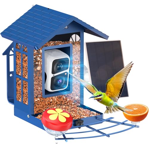 AUXCO Bird Feeder Camera, 4K High Resolution Smart Bird Feeder with Camera for Bird Watching, Color Night Vision, AI Identify 11000+ Species, Auto Capture Notify, Solar Powered, Gift for Bird Lovers