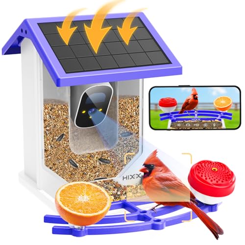 Smart Bird Feeder with Camera, HIXX® Bird Camera Feeder with AI Auto Capture & Identify 10000+ Bird Species, Free 64GB TF Card and 4MP HD, Bird Feeder Camera Ideal Gift for Bird Lovers
