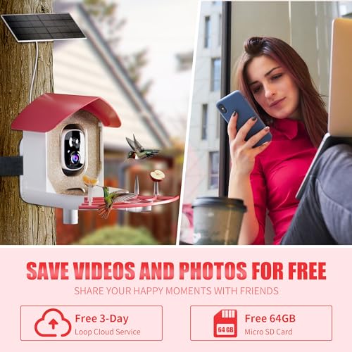Smart Bird Feeder with Camera,AI Bird Identification,Solar-Powered,Supports Cloud and SD Card Storage,Waterproof Design,Perfect for Backyard and Garden