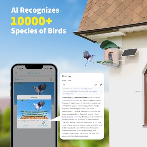 SEHMUA Bird Feeder with Camera, HD Bird Watching Camera with 1 Year Trial AI Identify, 4 DIY Add-ons, Bird House with Solar Panel for Outdoor, Auto Record Bird Videos, Suitable Option for Bird Lovers
