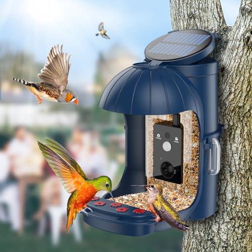 Cozion Smart Bird Feeder Camera with Solar Panel, Latest Bird Feeder with Camera, Rainproof Wild Bird Feeders for Outdoors, 1080P HD Hummingbird Feeder, Night Vision Bird Feeder with 32G TF Card