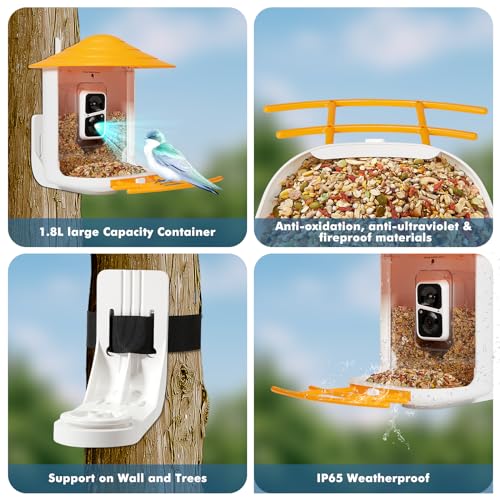 AKQFZHQ Smart Bird Feeder with Camera - Auto Capture and Intelligent Recognition - bird buddy with Real-Time SMS Notifications - Two-Way Voice Calls -hummingbird feeders with camera for outdoors