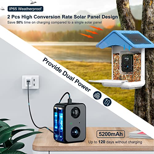 BROAIMX Smart Bird Feeder Camera, Free AI Forever, 1080P HD Camera Auto Capture Bird Videos & 2 Pcs Solar Panel, App Notify When Birds Detected, 32G High-Speed TF Card
