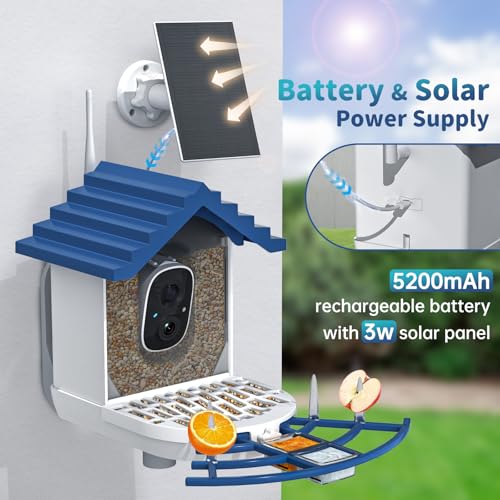 NAVFS Bird Feeder with Camera, AI Identify Bird Breed, Smart Bird Feeder with Camera, Auto Capture & Instant Notifications, 1080P HD Bird Feeder Camera with Solar Panel, Ideal Gift for Bird Lover
