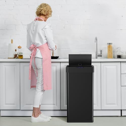 Arlopu 21.1 Gallon Automatic Trash Can,Sensor Motion Stainless Steel Garbage Bin, Touchless Smart Waste Bin, W/Stay-Open, Soft Close Lid, Display Light for Kithchen, Living Room, Office (21.1gal)