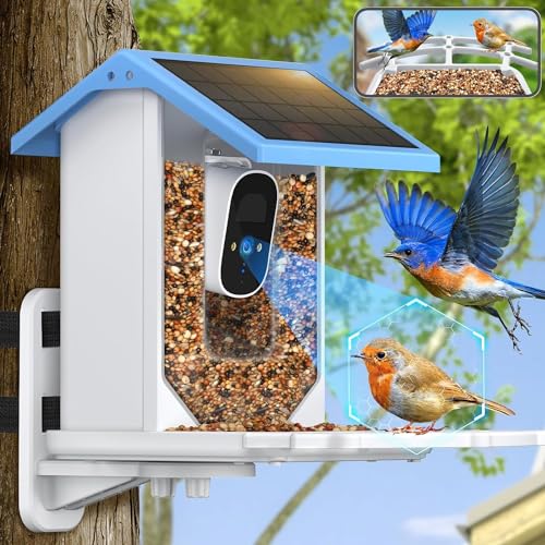 Bird Feeder with Camera Solar Powered, Outdoor Smart Bird Feeder, 4 MP HD Auto Capture Bird Videos, Real Time Views and Notifications, Ideal Gift for Christmas