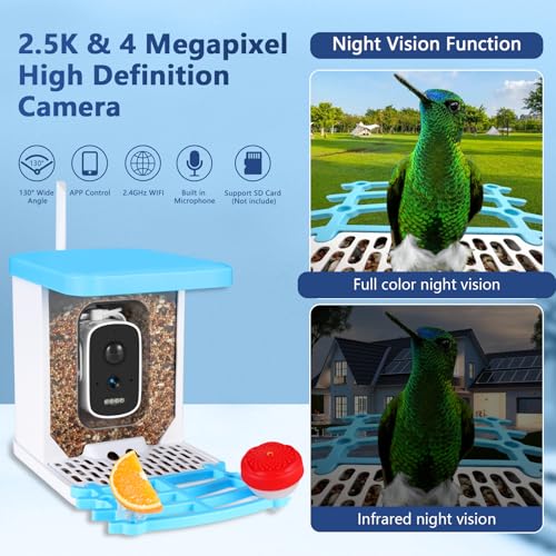 Smart Bird Feeder with Camera, Bird Feeders for Outdoors Bird Watching Camera 2.5K 4MP, AI Identify Auto Capture Bird Videos,Detection & Notify, Wireless Solar Powered Bird Camera Ideal for Bird Lover