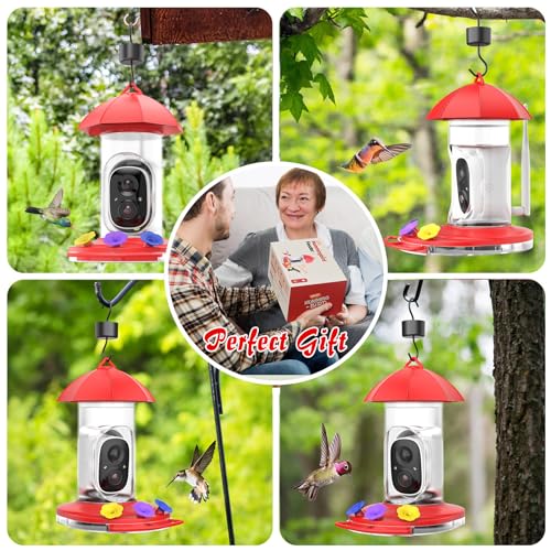 birdsnap® HUM - Hummingbird Feeder with Camera + SD Card, 1080P Bird Watching Camera Motion Detection & Auto Notify, AI Identify 10000+ Species Wireless Smart Bird Feeder Camera for Outdoors Hanging