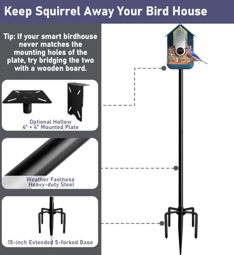 Ansionsol 90 Inch Smart Bird Feeder Pole with 5-Prong Base, Adjustable Bird House Pole Mount Kit for Outdoors, Heavy Duty Bird Feeder Stand for Wild Birds Watching, Black