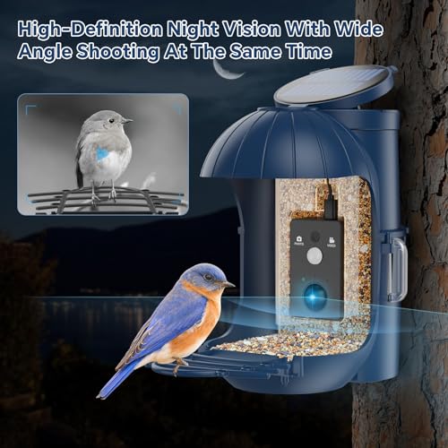 Cozion Smart Bird Feeder Camera with Solar Panel, Latest Bird Feeder with Camera, Rainproof Wild Bird Feeders for Outdoors, 1080P HD Hummingbird Feeder, Night Vision Bird Feeder with 32G TF Card