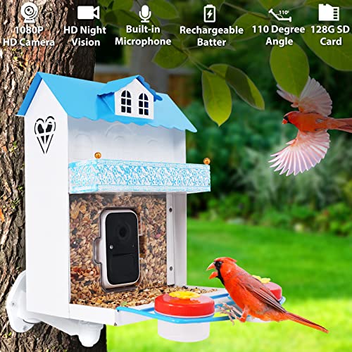 AMOEJOV hummingbird feeder camera,Smart bird Feeder with camera Auto Capture Birds and Notify,1080P HD Full Color Camera,Free 32G SD Card, Ideal Gift for bird lovers