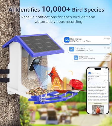 Smart Bird Feeder with Camera, HIXX® Bird Camera Feeder with AI Auto Capture & Identify 10000+ Bird Species, Free 64GB TF Card and 4MP HD, Bird Feeder Camera Ideal Gift for Bird Lovers