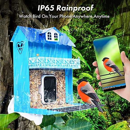 Bird Feeder with Camera,Smart Bird Feeder Camera Auto Capture Birds and Notify,IP65 Rainproof 1080P HD Full Color Night Vision Bird House Camera,Free 32G SD Card, Ideal Gift for bird lovers