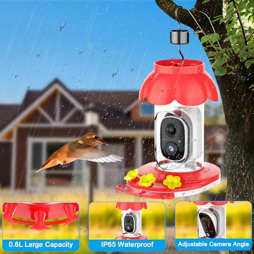 Smart Hummingbird Feeder with Camera,Wireless Bird Feeders for Outdoors Video Watching AI Camera with Auto Capture Videos & Motion Detection Ideal Gift for Bird Lovers