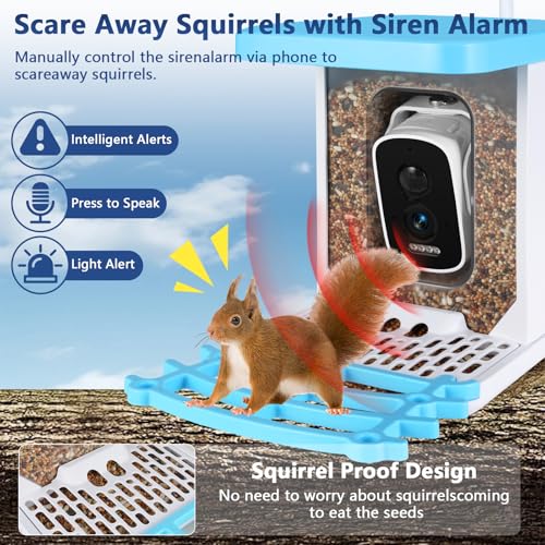 Smart Bird Feeder with Camera, Bird Feeders for Outdoors Bird Watching Camera 2.5K 4MP, AI Identify Auto Capture Bird Videos,Detection & Notify, Wireless Solar Powered Bird Camera Ideal for Bird Lover